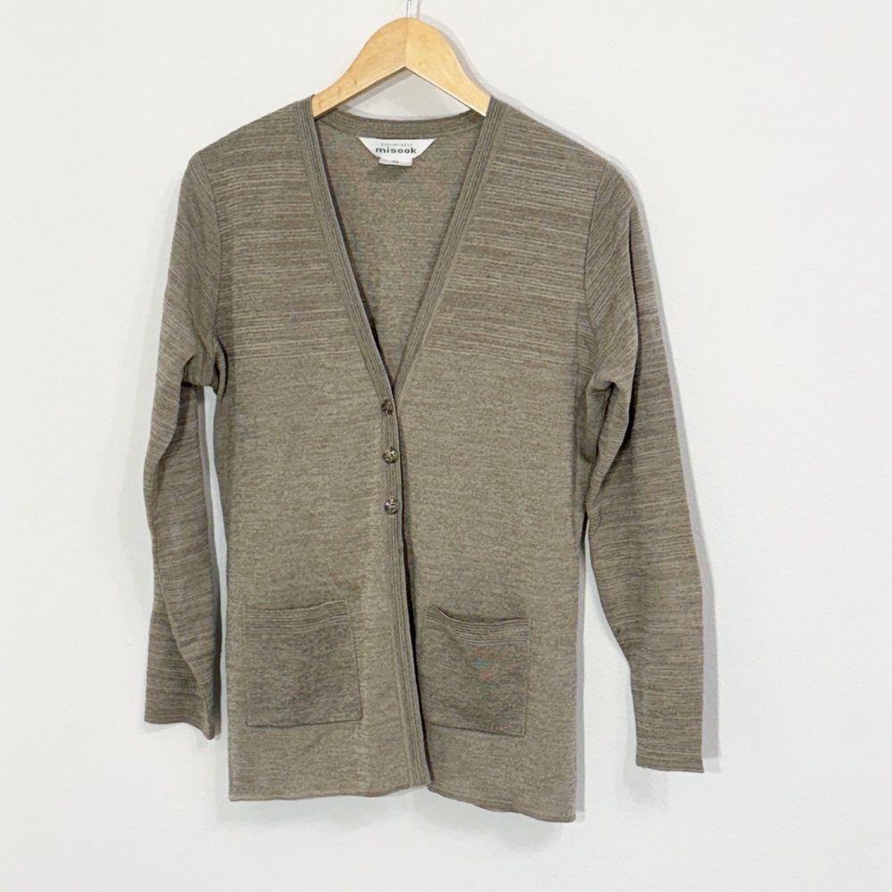 MISOOK Cardigan Sweater Vneckline With Pockets Gray/Green Size XS EUC